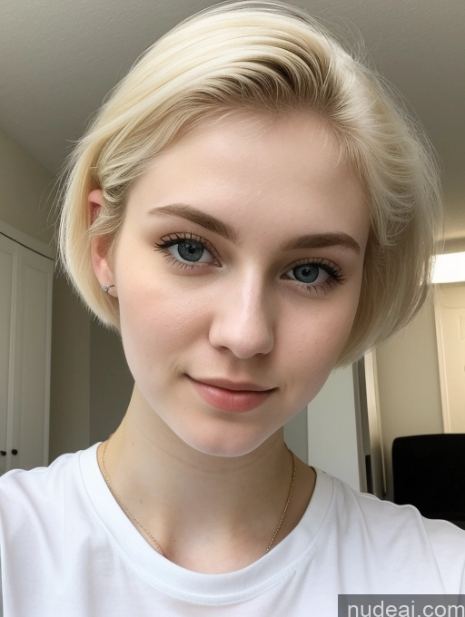 ai nude image of blond woman with blue eyes and a white shirt posing for a picture pics of Beautiful Fairer Skin 18 Blonde Sorority Russian Close-up View Shirt Pixie