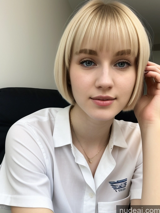 ai nude image of blond woman with short hair and a white shirt sitting on a chair pics of Beautiful Fairer Skin 18 Blonde Sorority Russian Close-up View Shirt Short Hair