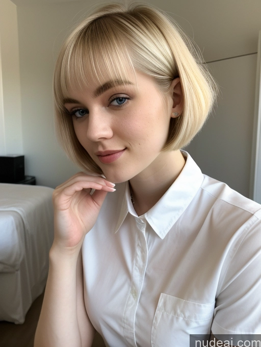 ai nude image of blond woman with short hair and white shirt posing for a picture pics of Beautiful Fairer Skin 18 Blonde Sorority Russian Close-up View Shirt Short Hair