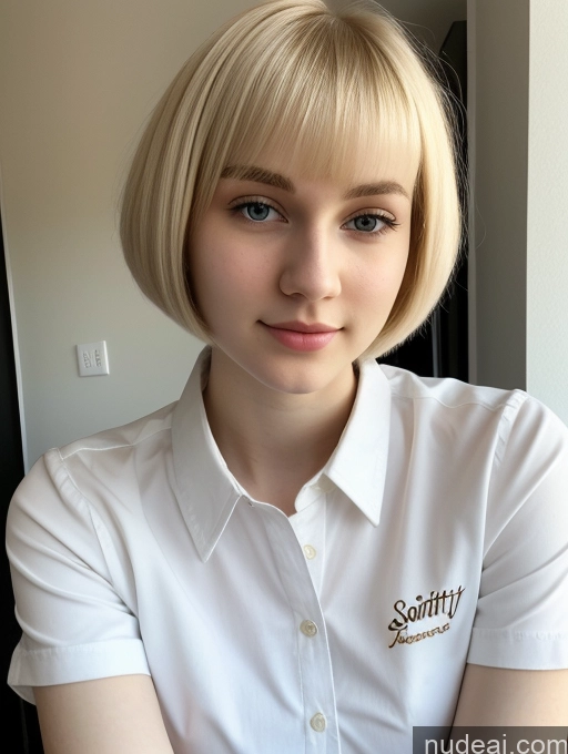 ai nude image of blond woman with short hair wearing a white shirt and a white shirt pics of Beautiful Fairer Skin 18 Blonde Sorority Russian Close-up View Shirt Short Hair