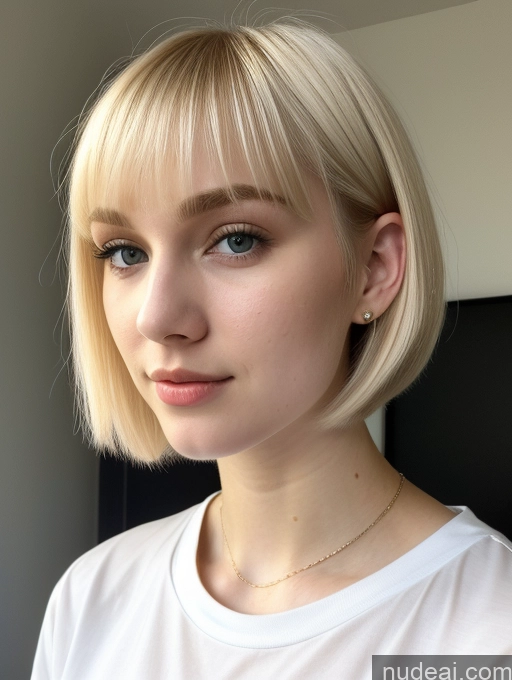 ai nude image of blond woman with a white shirt and a gold necklace pics of Beautiful Fairer Skin 18 Blonde Sorority Russian Close-up View Shirt Short Hair