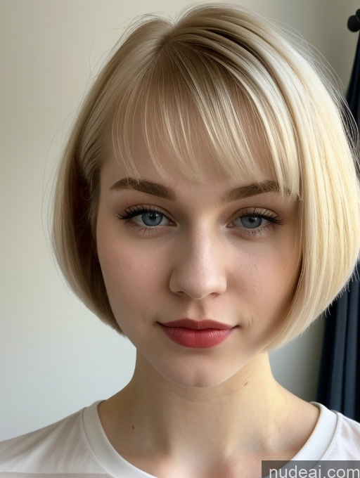 ai nude image of blond woman with short hair and blue eyes posing for a picture pics of Beautiful Fairer Skin 18 Blonde Sorority Russian Close-up View Shirt Short Hair Lipstick