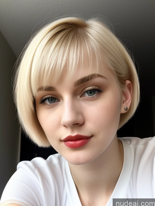 ai nude image of blond woman with short hair and blue eyes wearing a white shirt pics of Beautiful Fairer Skin 18 Blonde Sorority Russian Close-up View Shirt Short Hair Lipstick