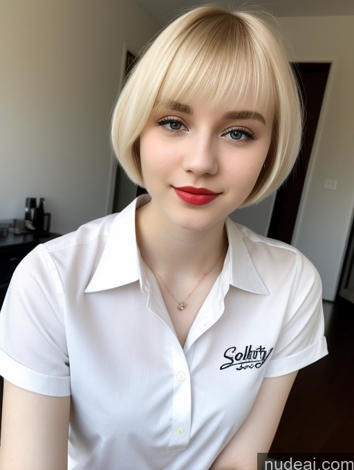 ai nude image of blond woman with short hair and red lipstick posing for a picture pics of Beautiful Fairer Skin 18 Blonde Sorority Russian Close-up View Shirt Short Hair Lipstick