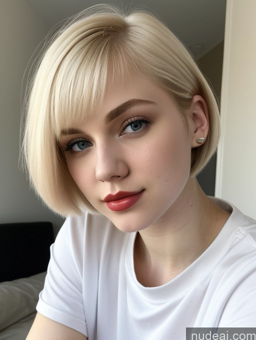 ai nude image of blond woman with short hair and red lipstick posing for a picture pics of Beautiful Fairer Skin 18 Blonde Sorority Russian Close-up View Shirt Short Hair Lipstick