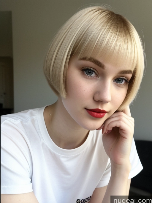 ai nude image of blond woman with short hair and red lipstick posing for a picture pics of Beautiful Fairer Skin 18 Blonde Sorority Russian Close-up View Shirt Short Hair Lipstick