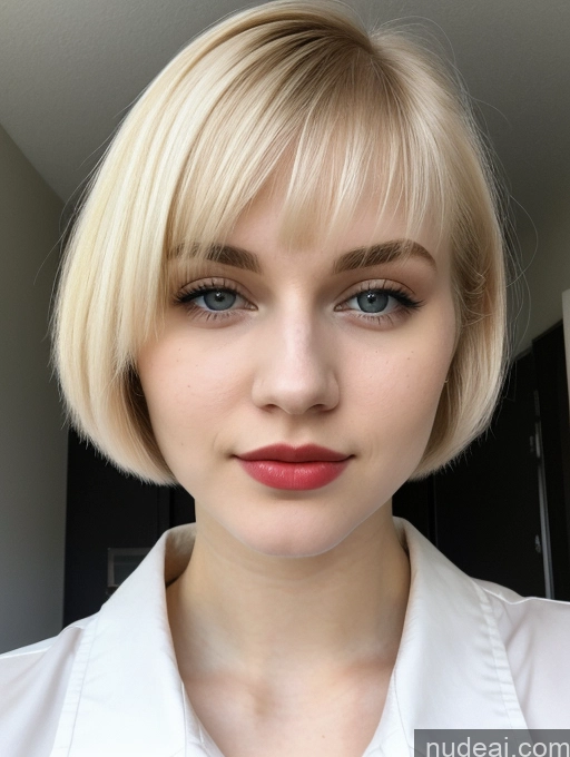 ai nude image of blond woman with short hair and blue eyes wearing a white shirt pics of Beautiful Fairer Skin 18 Blonde Sorority Russian Close-up View Shirt Short Hair Lipstick