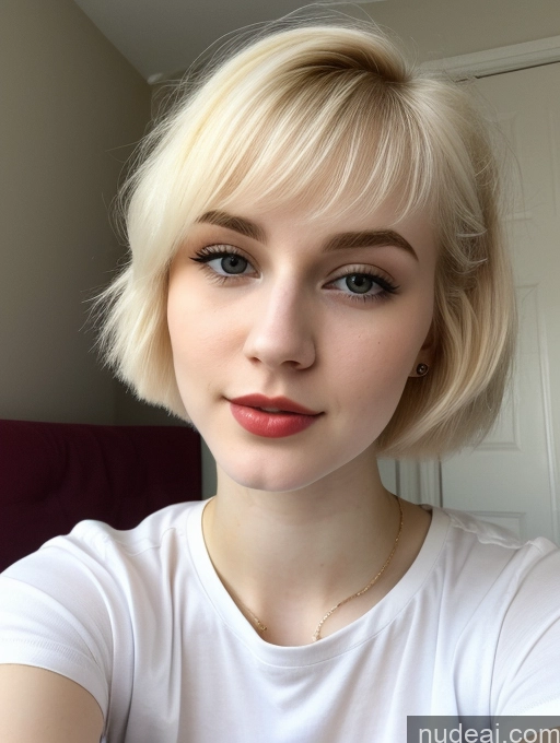 ai nude image of blond woman with short hair and a white shirt posing for a picture pics of Beautiful Fairer Skin 18 Blonde Sorority Russian Close-up View Shirt Lipstick Pixie