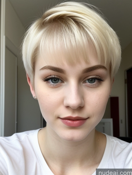 ai nude image of blond woman with short hair and piercings looking at camera pics of Beautiful Fairer Skin 18 Blonde Sorority Russian Close-up View Shirt Lipstick Pixie