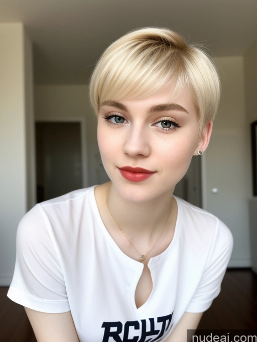 ai nude image of blond woman with short hair and a white shirt posing for a picture pics of Beautiful Fairer Skin 18 Blonde Sorority Russian Close-up View Shirt Lipstick Pixie