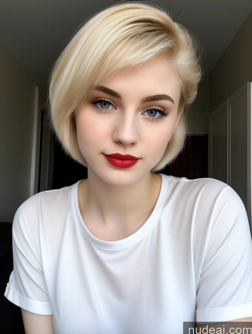 ai nude image of blond woman with short hair and red lipstick posing for a picture pics of Beautiful Fairer Skin 18 Blonde Sorority Russian Close-up View Shirt Lipstick Pixie Seductive