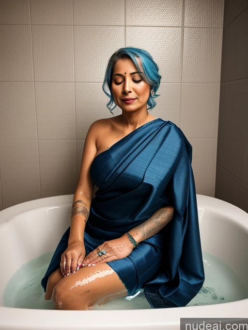 ai nude image of there is a woman sitting in a bathtub with a blue hair pics of Milf Perfect Boobs Tattoos 30s Blue Hair 3d Bathroom Front View Bathing Dark Lighting Indian Straight Orgasm Sari Several