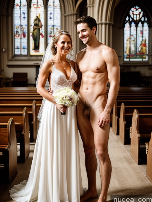 related ai porn images free for Perfect Body 30s Happy Film Photo Front View Topless Hair Bun British Blonde Woman + Man Wedding Church Two