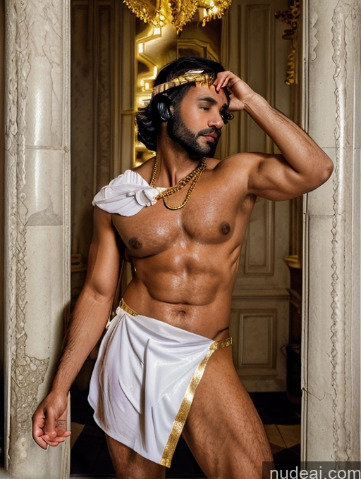 ai nude image of arafed man in a white costume with a gold chain around his neck pics of Busty Pubic Hair Black Hair Italian Painting Bright Lighting Detailed Rome Hairy Women 30s Straight Roman Toga Partially Nude