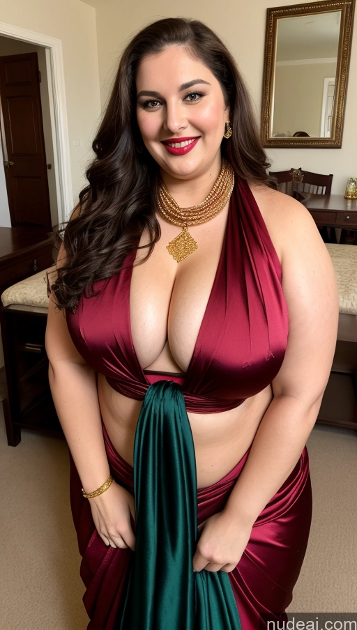 ai nude image of araffe woman in a red dress posing for a picture pics of Milf Busty Beautiful Lipstick Chubby Thick Big Hips Fat Fairer Skin 20s Happy Seductive Brunette Long Hair Russian Party Straddling Nun Sari Scarf Bra Cleavage Gold Jewelry