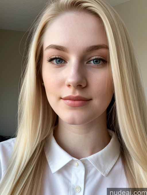 ai nude image of blond woman with long hair and blue eyes wearing a white shirt pics of Sorority Beautiful Fairer Skin 18 Blonde Russian Close-up View Shirt Straight