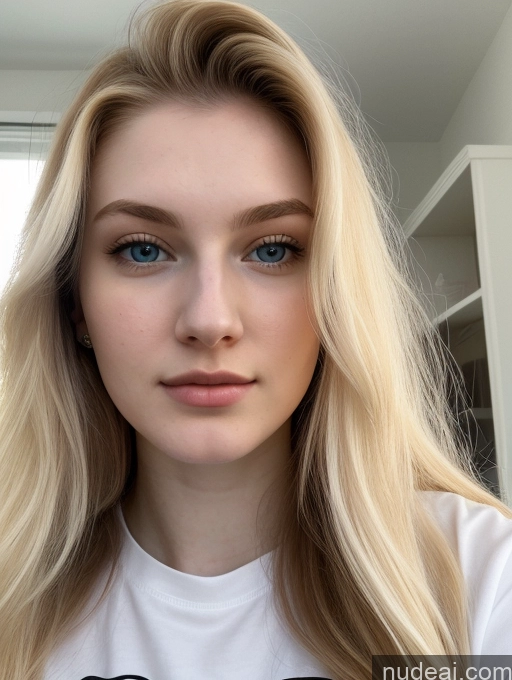 ai nude image of blond woman with blue eyes and long blond hair wearing a white shirt pics of Sorority Beautiful Fairer Skin 18 Blonde Long Hair Russian Close-up View Shirt