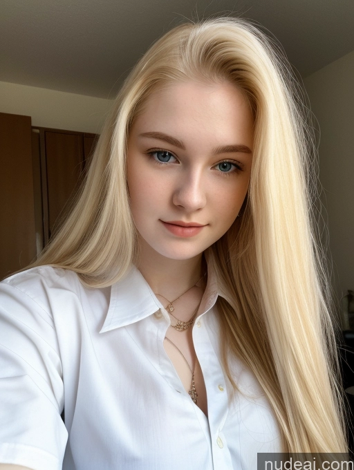 ai nude image of blond woman with long hair wearing a white shirt and necklace pics of Sorority Beautiful Fairer Skin 18 Blonde Long Hair Russian Close-up View Shirt