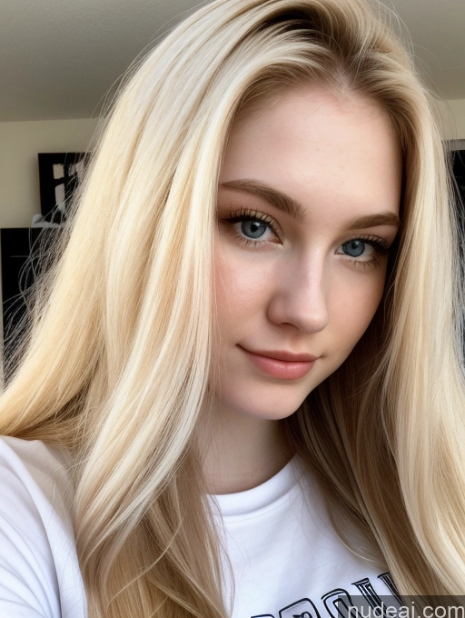 ai nude image of blonde woman with long hair and blue eyes posing for a picture pics of Sorority Beautiful Fairer Skin 18 Blonde Long Hair Russian Close-up View Shirt