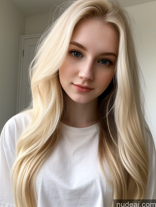 ai nude image of blonde woman with long hair and white shirt looking at camera pics of Sorority Beautiful Fairer Skin 18 Blonde Long Hair Russian Shirt