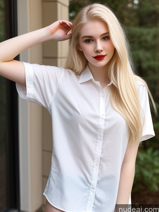 ai nude image of blond woman with red lips and white shirt posing for a picture pics of Sorority Beautiful Fairer Skin 18 Blonde Russian Shirt Long Hair Lipstick