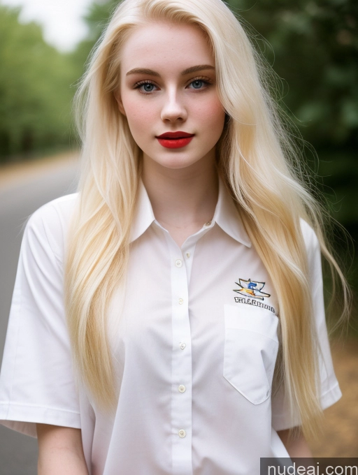 ai nude image of blonde woman with red lips and white shirt posing for a picture pics of Sorority Beautiful Fairer Skin 18 Blonde Russian Shirt Long Hair Lipstick