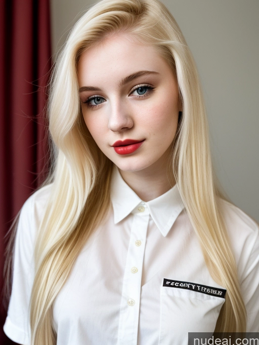 ai nude image of blond woman with blue eyes and a white shirt with a black patch pics of Sorority Beautiful Fairer Skin 18 Blonde Russian Shirt Lipstick Straight