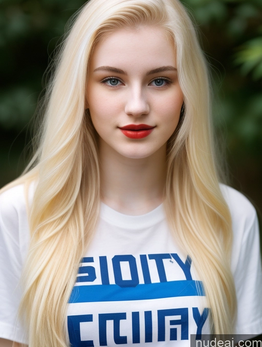 ai nude image of blonde woman with long hair wearing a white shirt and red lipstick pics of Sorority Beautiful Fairer Skin 18 Blonde Russian Shirt Lipstick Straight