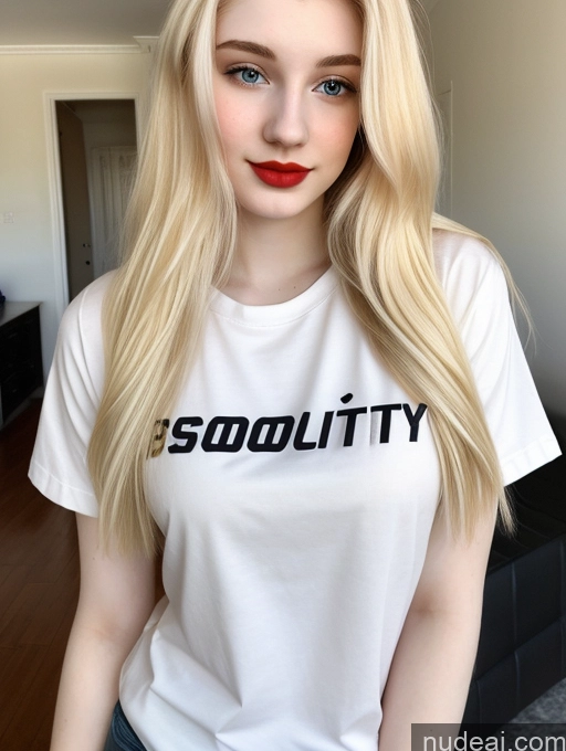 ai nude image of blonde woman with blue eyes and red lips wearing a white shirt pics of Sorority Beautiful Fairer Skin 18 Blonde Russian Shirt Lipstick Straight