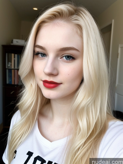 ai nude image of blond woman with red lipstick and white shirt in a room pics of Sorority Beautiful Fairer Skin 18 Blonde Russian Shirt Lipstick Straight