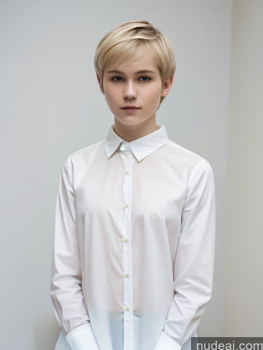 ai nude image of blond woman in white shirt and blue skirt posing for a picture pics of Woman Beautiful Fairer Skin 18 Blonde Shirt Russian Close-up View Short Hair