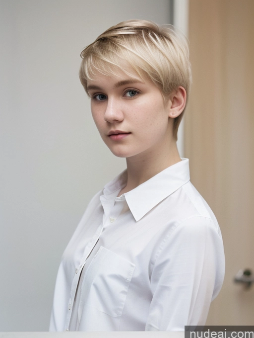 ai nude image of blond woman with short hair wearing white shirt and glasses pics of Woman Beautiful Fairer Skin 18 Blonde Short Hair Russian Close-up View Shirt