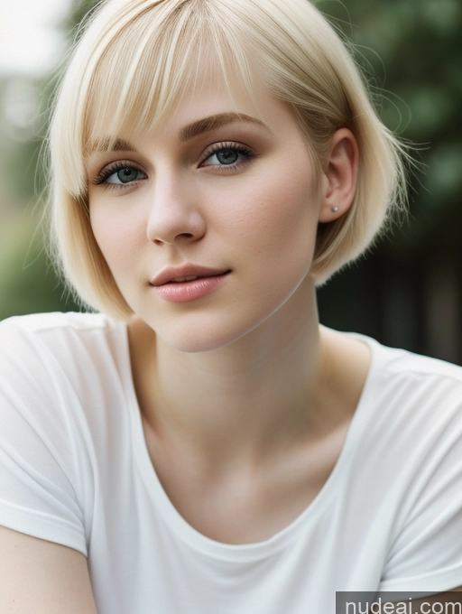 ai nude image of blond woman with blue eyes and a white shirt posing for a picture pics of Woman Beautiful Fairer Skin 18 Blonde Short Hair Russian Close-up View Shirt