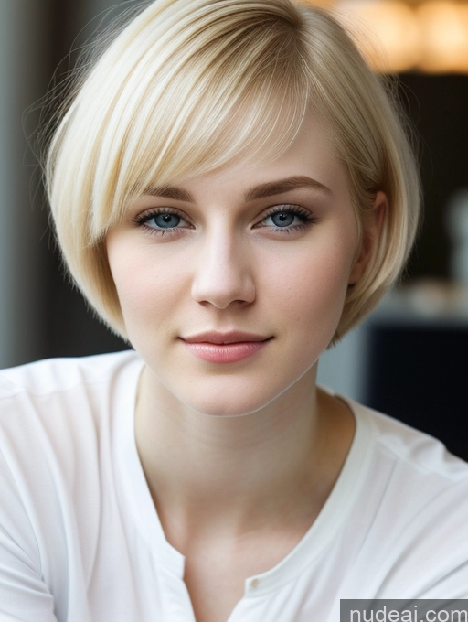 ai nude image of blond woman with blue eyes and a white shirt posing for a picture pics of Woman Beautiful Fairer Skin 18 Blonde Short Hair Russian Close-up View Shirt