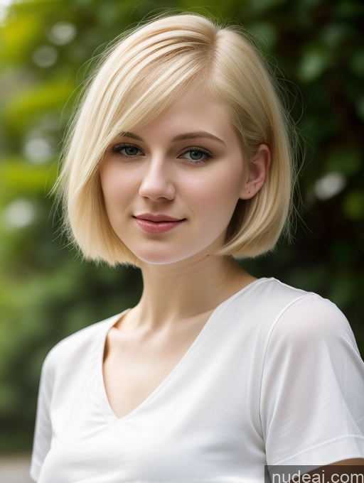 ai nude image of blond woman with short hair and white shirt posing for a picture pics of Woman Beautiful Fairer Skin 18 Blonde Short Hair Russian Close-up View Shirt