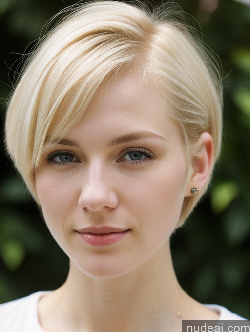 ai nude image of blond woman with short hair and piercings posing for a picture pics of Woman One Beautiful Fairer Skin 18 Blonde Short Hair Russian Shirt Close-up View