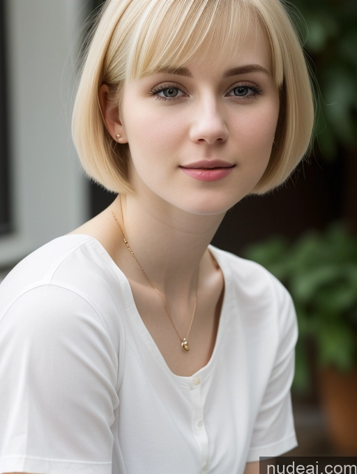 ai nude image of blond woman with short hair and a white shirt posing for a picture pics of Woman One Beautiful Fairer Skin 18 Blonde Short Hair Russian Shirt Close-up View