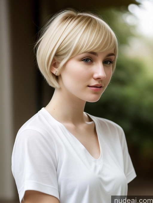 ai nude image of blond woman with short hair and white shirt looking at camera pics of Woman One Beautiful Fairer Skin 18 Blonde Short Hair Russian Shirt Close-up View