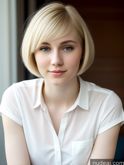 ai nude image of blond woman with short hair and white shirt sitting in front of a window pics of Woman Beautiful Fairer Skin 18 Blonde Short Hair Russian Close-up View Shirt