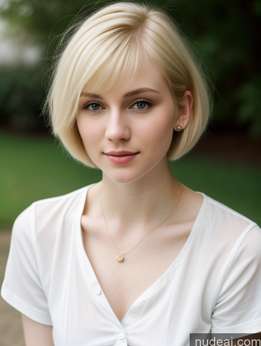 ai nude image of blond woman with short hair and a white shirt posing for a picture pics of Woman Beautiful Fairer Skin 18 Blonde Short Hair Russian Close-up View Shirt