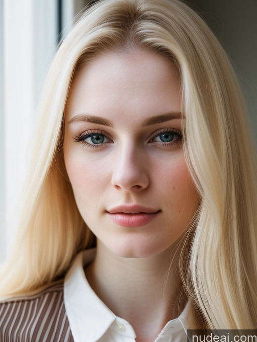 ai nude image of blond woman with long hair and blue eyes looking at camera pics of Woman Beautiful Fairer Skin 18 Blonde Russian Close-up View Shirt Long Hair