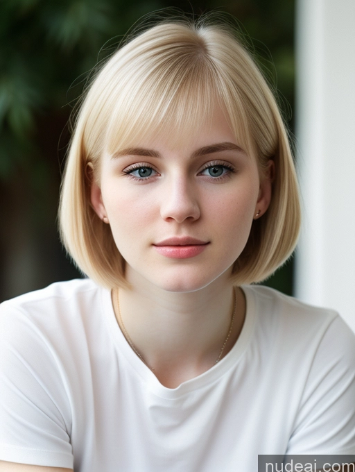 ai nude image of blond woman with blue eyes and a white shirt sitting in front of a window pics of Woman Beautiful Fairer Skin 18 Blonde Russian Close-up View Shirt Bobcut