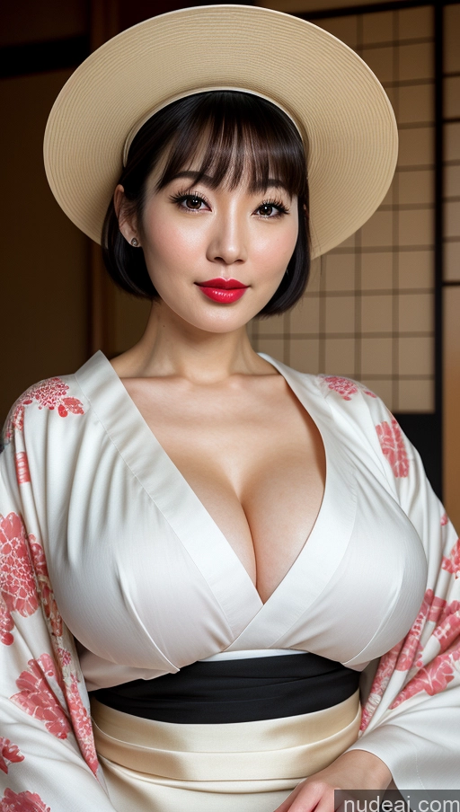 related ai porn images free for Woman One Huge Boobs Beautiful Lipstick Fairer Skin 30s Black Hair Bobcut Japanese Close-up View Detailed Simple Kimono