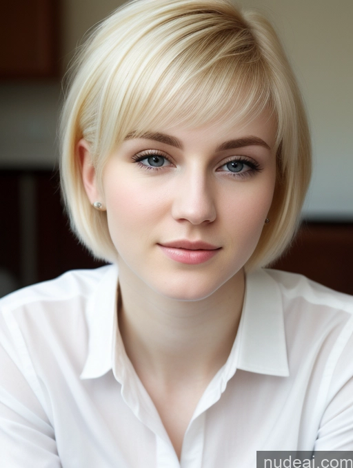 ai nude image of blond woman with short hair and white shirt looking at camera pics of Woman Beautiful Fairer Skin 18 Blonde Pixie Russian Close-up View Shirt Detailed