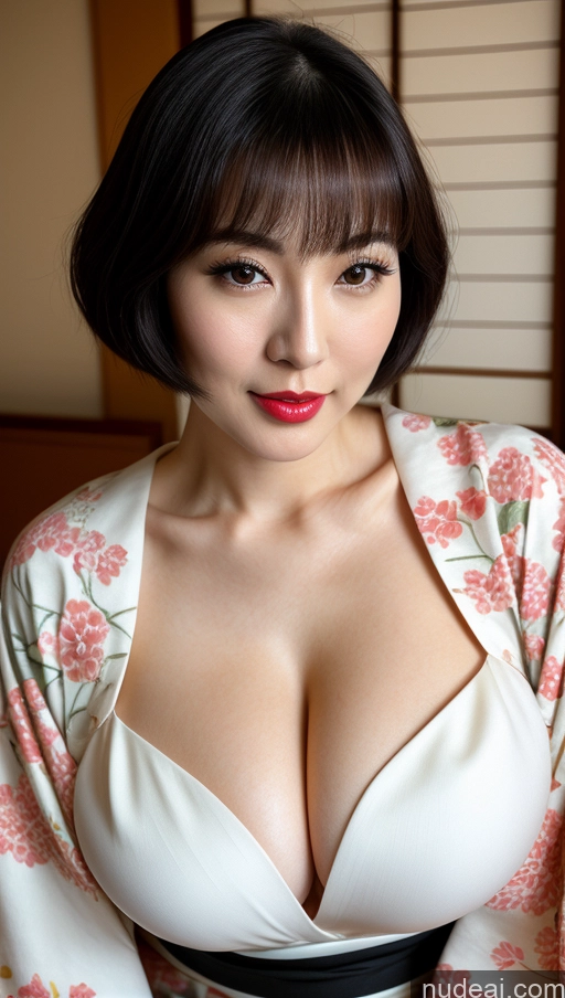 related ai porn images free for Woman One Huge Boobs Beautiful Lipstick Fairer Skin 30s Black Hair Bobcut Japanese Close-up View Kimono Detailed Simple