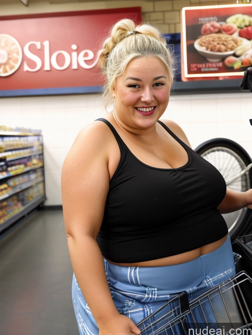 Big Ass Big Hips 80s Happy White Hair White Grocery Long Skirt Tank Top Hair Tied Up Wife Or Girlfriend Obese Downblouse: 俯身露乳