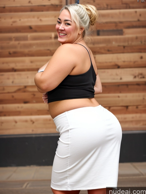 Big Ass Big Hips 80s Happy White Hair White Grocery Tank Top Hair Tied Up Wife Or Girlfriend Obese Downblouse: 俯身露乳 Cleavage Long Skirt