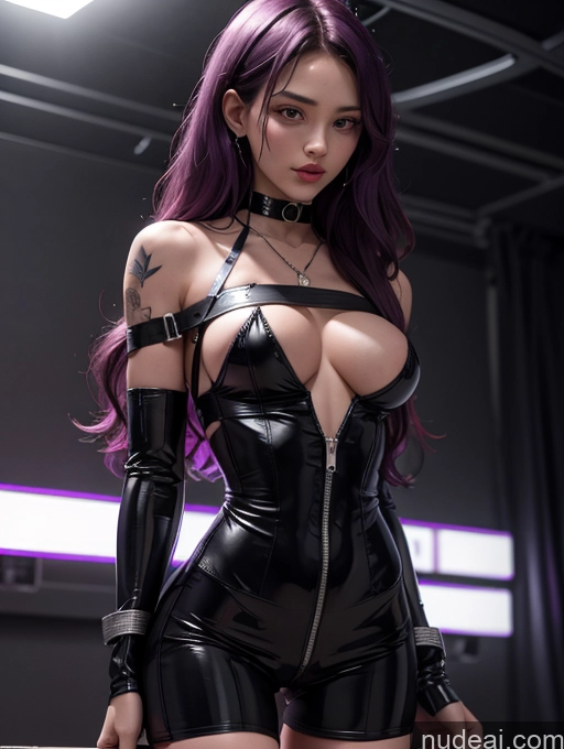 ai nude image of arafed woman in latex posing in a dark room pics of Detailed Dark Lighting Latex Choker Bdsm Angst Long Hair Purple Hair Sexy Face 18 Perfect Body Tall Long Legs Skinny Small Ass Beautiful Perfect Boobs Model Tattoos Kidnap Club