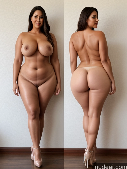 ai nude image of arafed woman with a very big breast standing next to a wall pics of Tall Long Legs Chubby Big Hips Big Ass Thick Abs Busty Beautiful Nude High Heels Two 40s