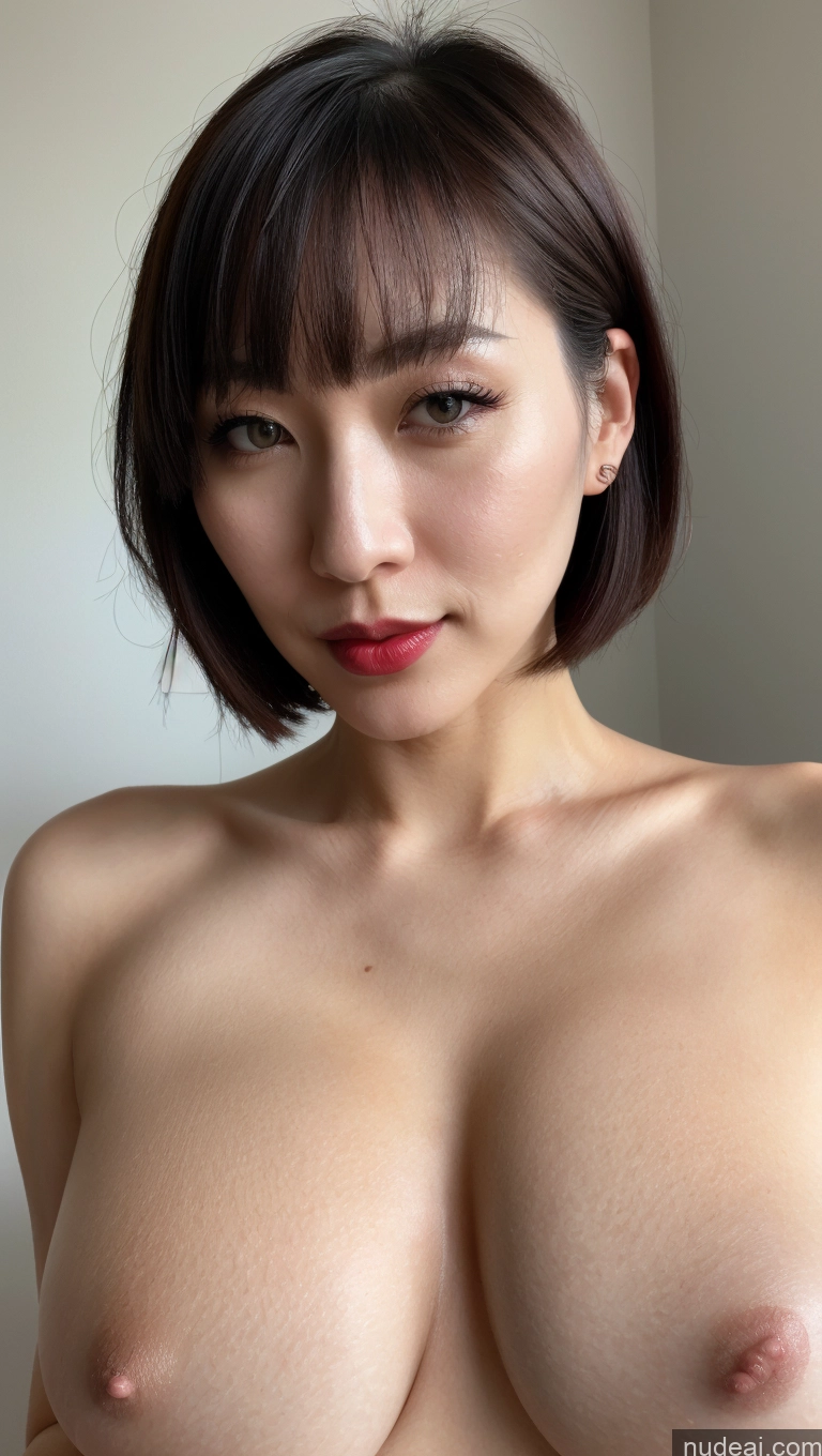 ai nude image of a close up of a woman with a very big breast pics of Woman One Huge Boobs Beautiful Lipstick Fairer Skin 30s Black Hair Close-up View Detailed Simple Bobcut Japanese